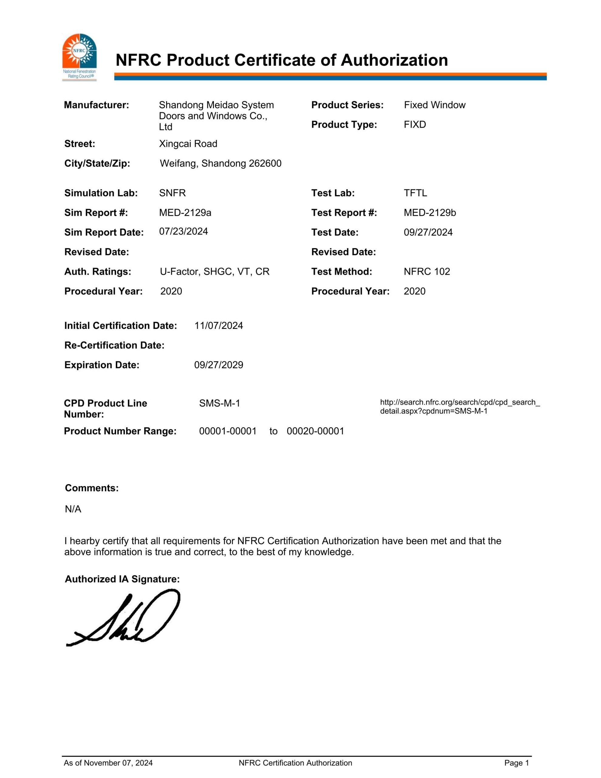 NFRC Certification-Meidoor System_01